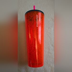 Starbucks Bubble Neon Orange Tumbler with Pink Straw And Blue Lid